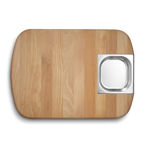 Tabla de cortar y tallar HexClad de madera de haya y bandeja de acero inox miniatura 3