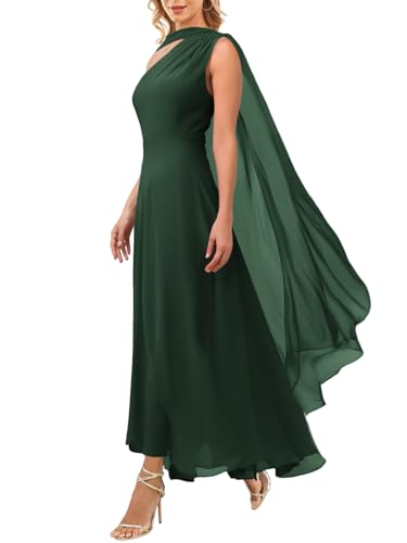 Image of Aisbei Women's Elegant One Shoulder A Line Flowy Maxi Dress Evening Gowns Party Formal Wedding Guest Dresses with Cape