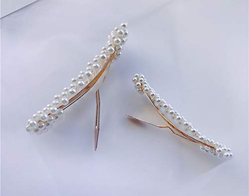 2Pcs Sweet Imitation Pearl Hair Clips Hairpin Simple Fashion Alloy Bb Hairgrip Hair Accessories For Women (Rectangle, Gold) #TOP5