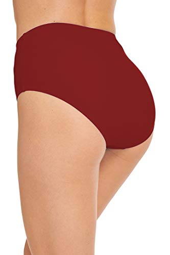Micosuza Women's Swim Bottom High Waist Retro Basic Full Coverage Bikini Tankini Swimsuit Briefs Burgundy
