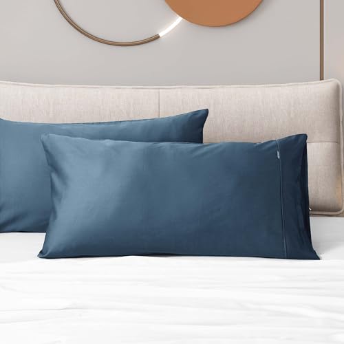 Set of 2 Luxton 100% 1000TC Cotton Pillowcases King Size Indigo Blue Sateen Cotton Solid Plain Blue Hotel Level Pillowcase 2pcs Pair (King Size 50x90cm, Indigo Blue)