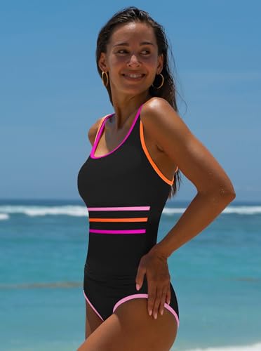 Image of popvil Women's One Piece Swimsuits Tummy Control -Slimming Bathing Suit Modest Neon Sport Swimwear 2026