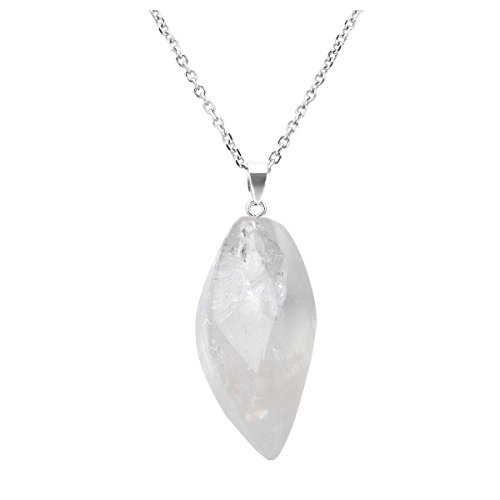 QGEM Collier de Pendentif en Pierre Quartz Cristal de Roche Blanc Naturelle Brute Forme Goutte d'eau pour Femme Homme