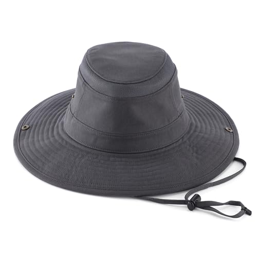 Image of Home Prefer UPF 50+ Wide Brim Sun Hat Mesh Crown Foldable Cotton Bucket Cowboy Hat for Men Safari Golf Fishing Beach Garden