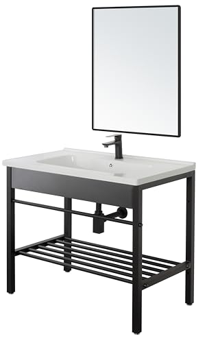 Arredo Stock Mobile bagno stile industriale con specchio e lavabo, 80x47x78 cm
