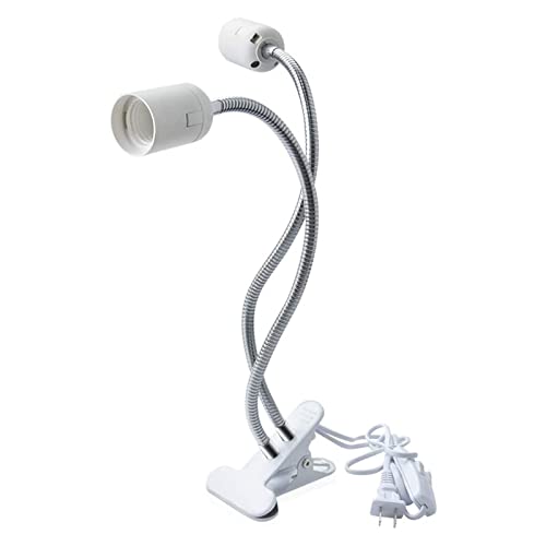 クリップ e27 2灯式 電球ソケット スイッチ付き デスクライト 電球 卓上スタンド LED 植物育成ライト用 角度調整可能 360度回転できる 爬虫類 亀ライト 譜面台ライト 譜面台LEDランプ 電球なし ホワイト