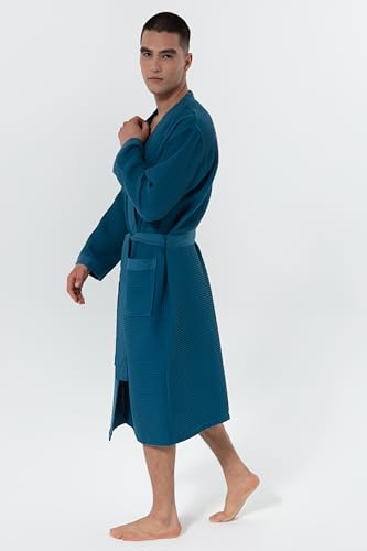 Image of SEYANTE Mens Premium Waffle Knit 100% GOTS Certified Turkish Organic Cotton Kimono Robe