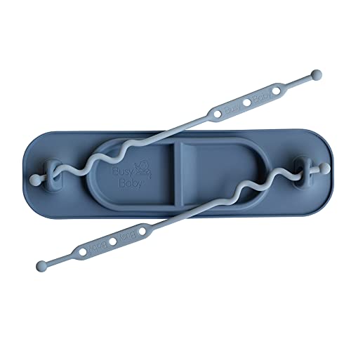 Image of Busy Baby Silicone Mini Mat, Suction Placemat for Babies & Toddlers with Adjustable Tethers, Keeps Toys Off The Floor, Dishwasher Safe, BPA Free, Includes Travel Sleeve (Pewter)