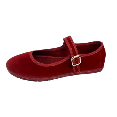 LYAFNG Women's Ballet Shoes Ballet Shoes for Women Hand Stitch Casual Streetwear Ballet Flats Pumps Female Solid Color Cloth Shoes for Ballet, Tap(Red,39EU(38))