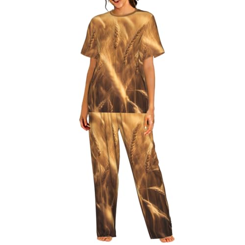 Ensemble de pyjama manches courtes femme en tissu doux imprimé nature