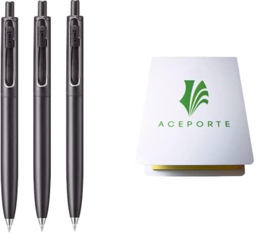 Uni-Ball one F 0.38mm - Can be written clearly Gel pen, 3 Pack (Faded Black body/Black inc), Sticky Notes Value Set