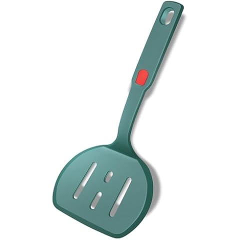 Contiup Food Grade Silicone Spatula,Round Slotted Pancake Spatulas for Nonstick Cookware Omelette Egg Spatula Turner 600°F Heat-Resistant (Green) Cover
