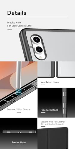 Image of INICIO Hybrid Smart Folio Case for Samsung Galaxy Tab S10 Ultra / S9 Ultra / S8 Ultra 14.6 inch, Detachable Front Cover, Trifold Multi Angle Stand, S Pen Holder, Auto Wake /Sleep, PU+PC+TPU, Black