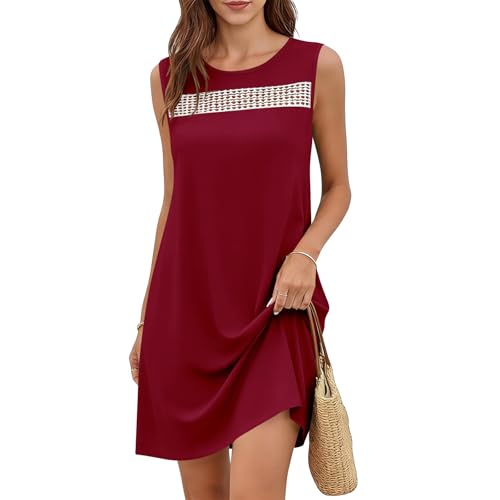 Robe débardeur d'été bohème pour femme ample col rond avec poches