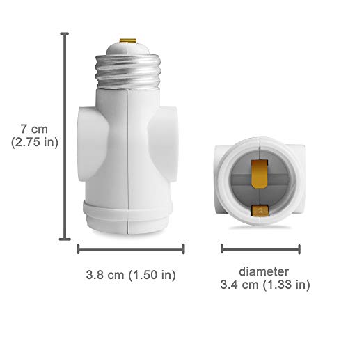 2 Outlet Light Socket to Plug Adapter, Electrical Screw in Light Bulb Socket Outlet Adapter, Lamp Holder, Dual Polarized E26 ETL, White (3PACK)