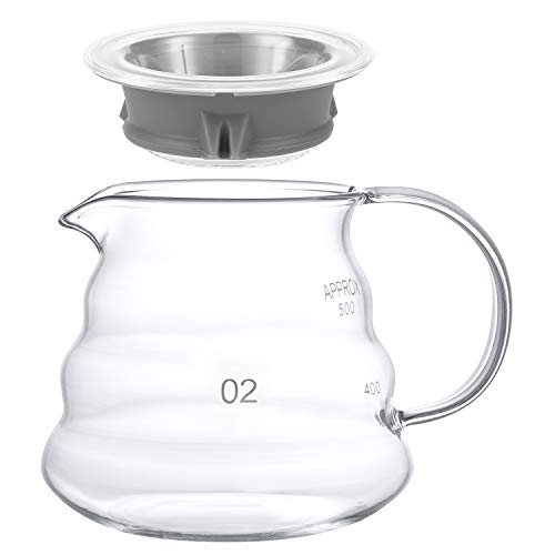 Clear Glass Coffee Carafe Portable Heat Resistant Coffee Pot Serving Jug for Moka Hand Pour Drip Kettle Teapot Container Cup with Handle 600ml/22 Fl Oz
