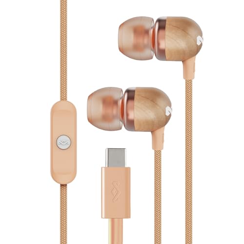 House of Marley Smile Jamaica Wired USB-C Earphones with 9.2mm Driver, Sustainably Crafted, Tangle-Resistant Cable, In Ear Headphones with In-Line Microphone Calls (Copper) Great Stocking Stuffer Gift