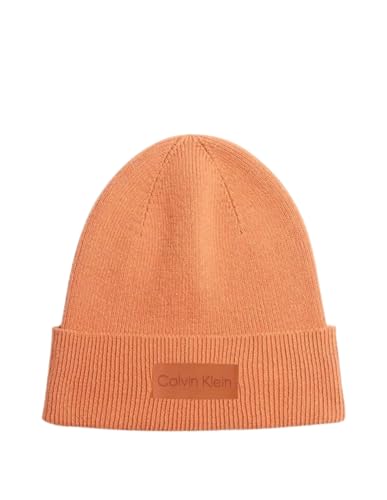 Bonnet Calvin Klein femme ref 61397 orange blanc bonnet en maille tricot