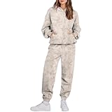 Camo Sweatsuits for Women Set, 2 Piece Crewneck Camo Hoodies & Wide Leg Camo Sweatpant, Fall Outfits Lounge Sets (H,Large)