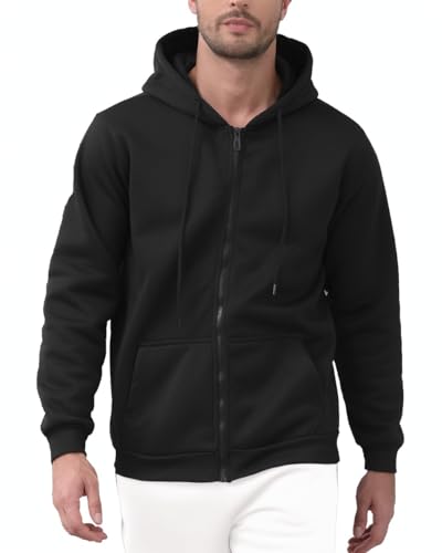 JIHUILAI Men's Fleece Hoodies with Zipper Lightweight Long Sleeve Active Mens Jackets Sports Full Zip Sweatshirts, S-3XL