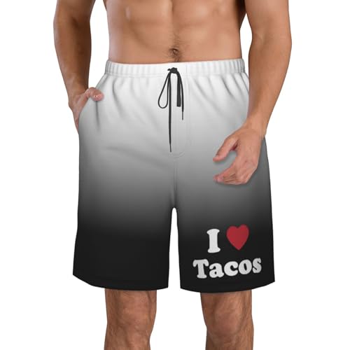 I Love Tacos Men's Casual Board Shorts - Elastic Waist Drawstring Swim Trunks Swimwear Bathing Suits,