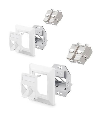 VCELINK 2x Presa di Rete ad Incasso Keystone Schermata con Modulo Jack CAT7/6A con 2 Ingressi, Presa a Muro RJ45 Cavo Patch DSL di Installazione
