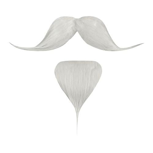 EMORBALS Fake Mustache and Goatee Stick On Fake Goatee Costume Facial Hair for Adults Kids-White-Suitable for Children Over 3 Years Old
