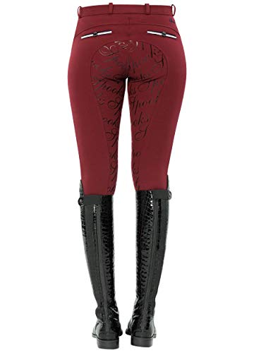 SPOOKS Reithose für Damen Mädchen Kinder, Full-Grip-Besatz Reithosen Leggings Turnierreithose - Ricarda Full Grip Pearls - Bordeaux M
