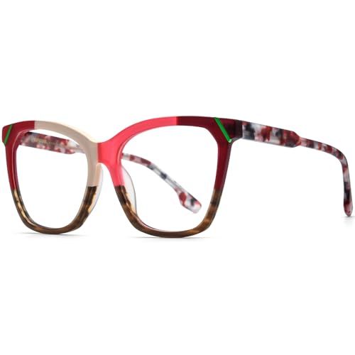 Image of HEPIDEM Multicolor Acetate Glasses Frame Women,Oversize Round Optical Eyeglasses 9345