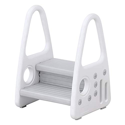 Image of Toddler Step Stool with Handles, Two Step Stool for Toddler and Kids, Reaching Bathroom Sink, Toilet Potty Training (Gray)