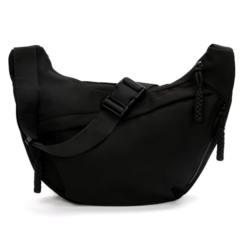 Motesun Crescent Crossbody Bags for Women and Men Nylon Luna bag Moon Hobo Purses Slouchy Dumpling Bag Canvas Shoulder Bags (Black)