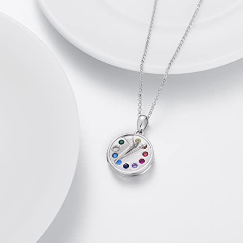 Leecci Artist Locket Necklace 925 Sterling Silver Paint Palette And Brush Necklace Pigment Colorful Painters Pendant Holds Photo Necklace Future Artist Jewelry Gifts For Girl Women #TOP6