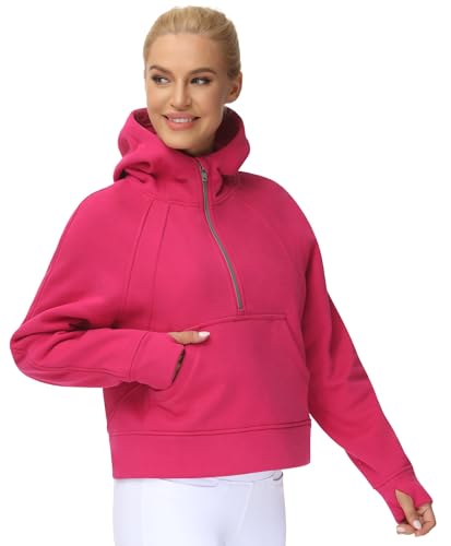 THE GYM PEOPLE Womens' Hoodies Half Zip Long Sleeve Fleece Crop Pullover Sweatshirts with Pockets Thumb Hole