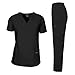 Dagacci Medical Uniform Woman and Man Scrub Set Unisex Medical Scrub Top and Pant, BLACK, S