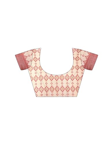 Image of Satrani Women's Linen Printed & Zari Border Ready To Wear One Minute Pre Pleated Readymade Saree with Unstitched Blouse Piece