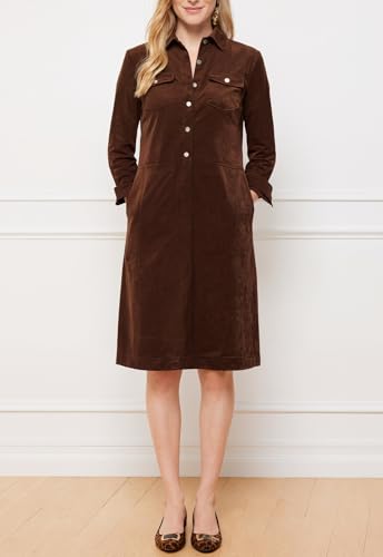 Corduroy Dress for Women Long Sleeve Shift Dress Button Down V Neck Midi Dress4