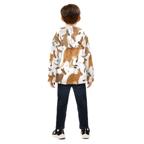 Kangaroo Pattern Print on Fabric Toddler Fleece Jacket Girl Boys Hooded Fleece Jacket Coat Warm Outwear Zip-up 3-10T4