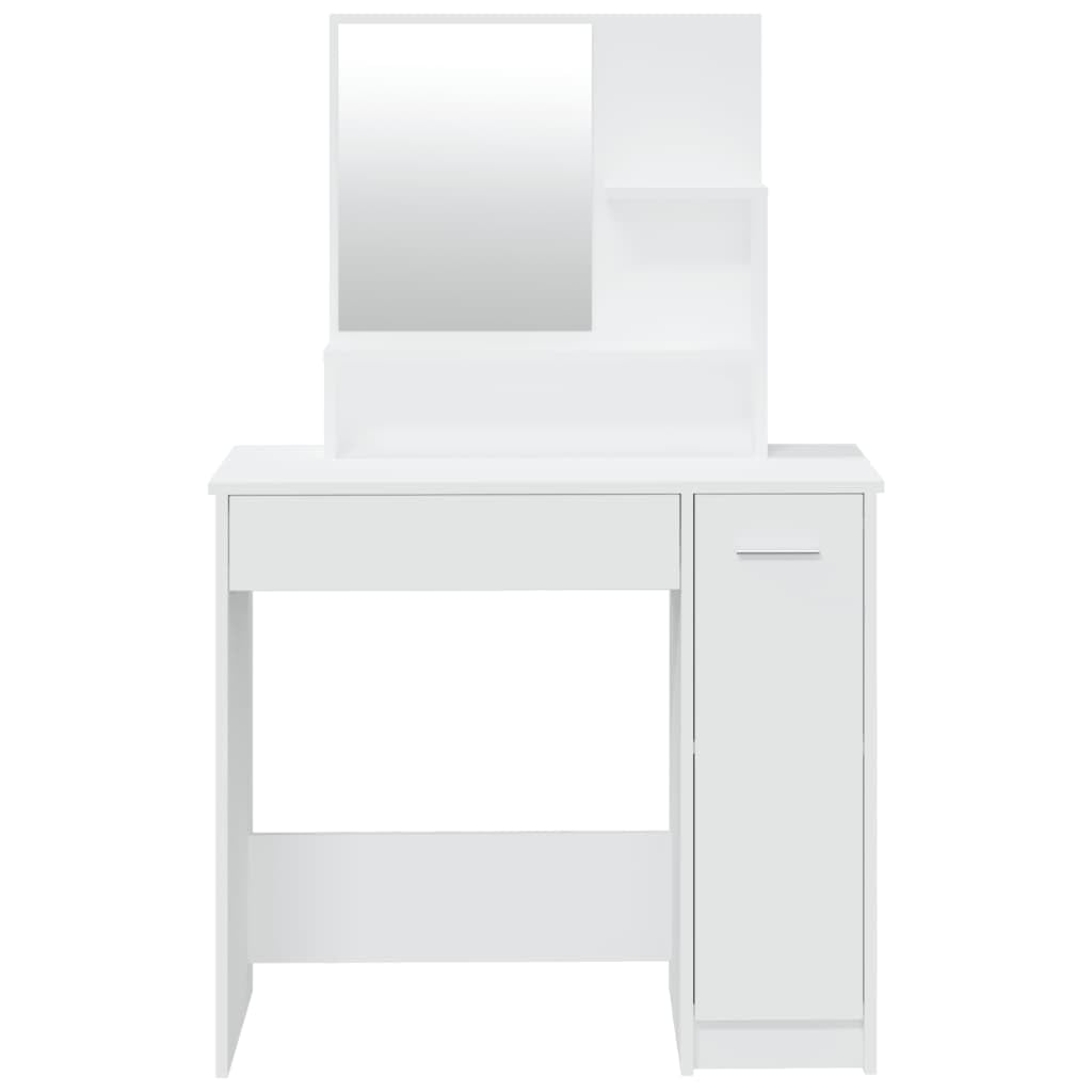 Schminktisch mit Spiegel Weiß 86,5x35x136 cm Holzwerkstoff mit Schublade und Ablage für Kosmetika, Makeup und Pflege, inkl. Stauraum, LED Beleuchtung