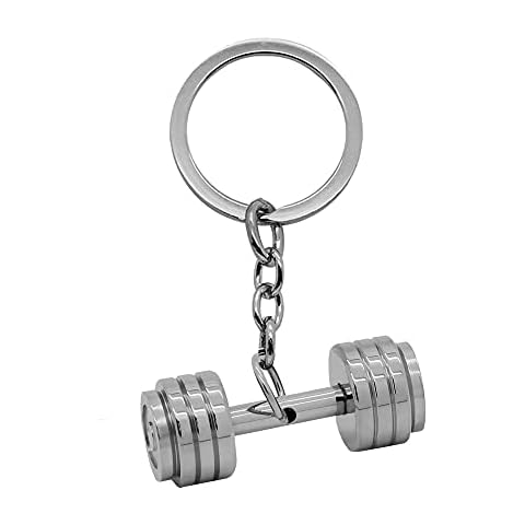 tumundo Keychain Keyfob Keyring Pendant Key-Ring Holder Stainless Steel Accessory Dumbbell Sports Fitness Gym Men Black, Variant:Silvery Cover