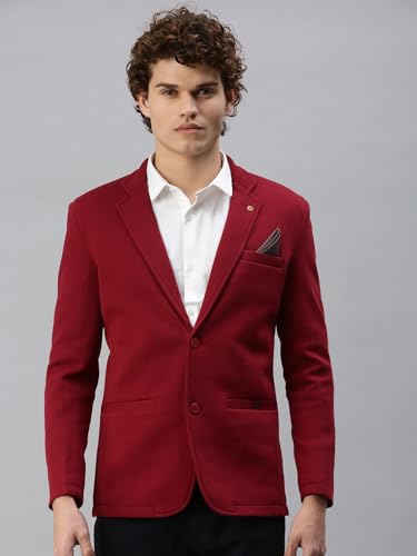 Image of SHOWOFFFF Men Solid Single Breasted Casual Blazer | Notched Lapel Full Sleeves Cotton Blazer for Mens | Slim Fit Regular Length Blazer for Men's