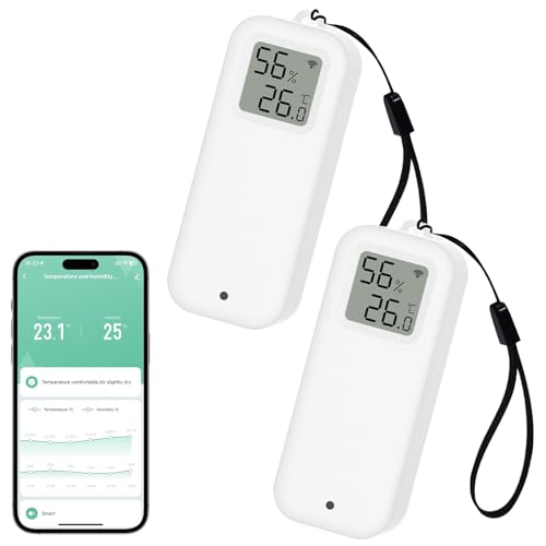 WIOONI 2 Pack WLAN Hygrometer Thermometer, Digital Temperatur und Luftfeuchtigkeitsmesser Innen mit App Benachrichtigungs Alarm & Datenspeicherung, Fernkontrolle Geeignet für Weinkeller, Gewächshaus