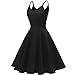 GOOBGS Women's 1950s Retro Vintage Spaghetti Strap Cocktail Swing Dresses with Pockets Black XS