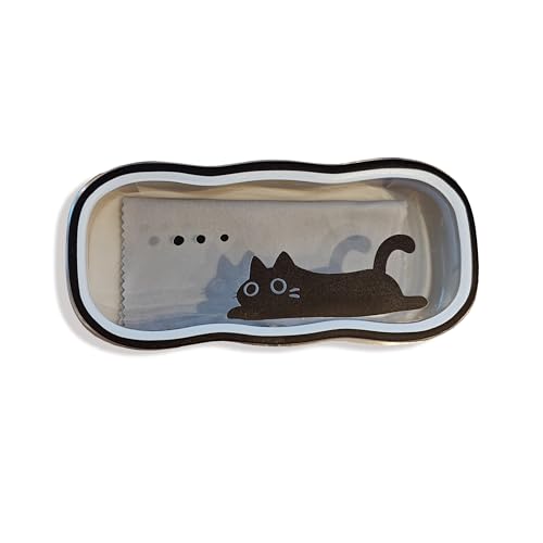 MSLSOZ Estuche para gafas con diseño de gato negro, caja de almacenamiento de vasos de plástico y paño de limpieza, regalo único para mujeres y niños