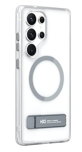 Image of BOUNCEBACK Polycarbonate Shockproof Transparent Hybrid Back Case /Cover with Kick Stand Support Magnetic Charging for Samsung Galaxy S25 Ultra - (Clear Grey)