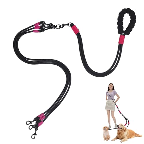 Double Dog Leash No Tangle, Adjustable Split Leads Three Pet Walking Leash with Comfortable Padded Handle for Three Dogs, Hands - Free Three Leashes for Small/Medium Pets (Black, Three Leashes)