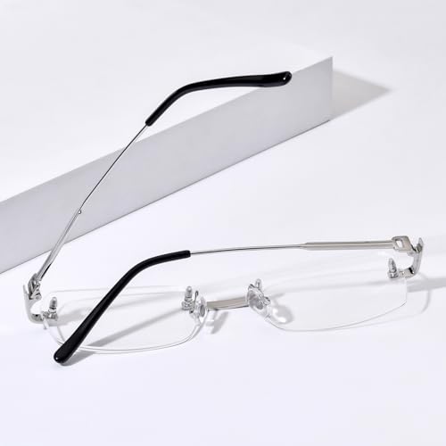 Image of HEPIDEM Vintage Style Rimless Rectangular Metal Eyeglasses for Men,New Frameless Square Optical Glasses Frame