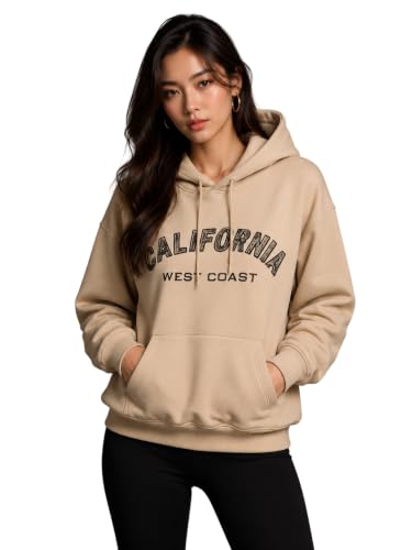 Image of Women's Fleece Hoodie Sweatshirt | California West Coast Graphic Print | Long Sleeve Hooded Pullover with Kangaroo Pocket | Casual Winter Oversized Hoodie