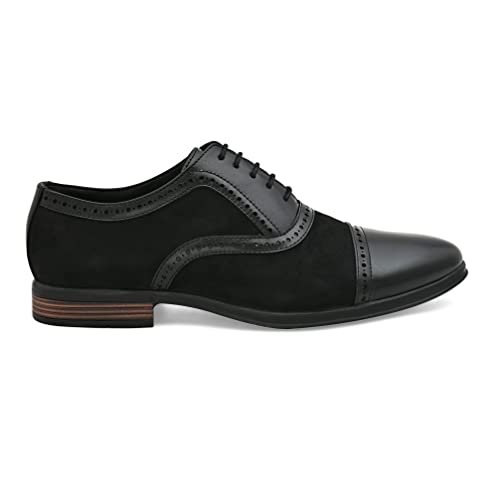 Image of San Frissco Men's Formal Shoes Lace up with Round Toe|Classic and Durable Faux Leather Material Oxford's Shoe|Cushioned Footbed Insole with Textured and Patterned Outsole for Office