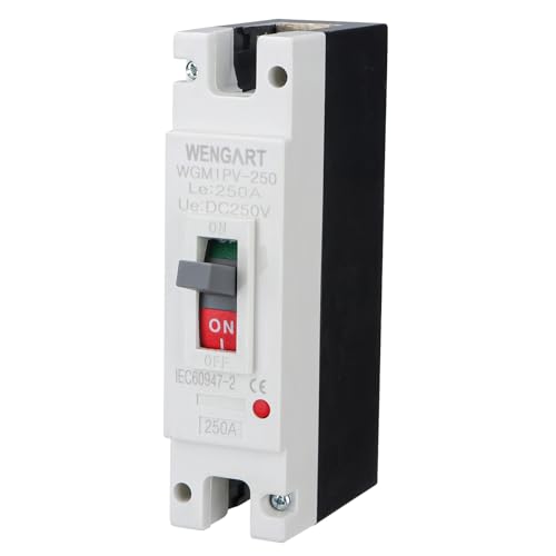 Wengart 250 Amp DC MCCB Circuit Breaker, 250V 1-Pole Molded Case Breaker for Solar PV System, High-Capacity Battery Bank & Off-Grid Inverter, Heavy-Duty DC Master Disconnect, WGM1PV-250