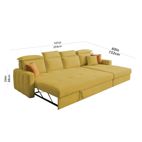 Image of Casaliving Gagnon RHS 6 Seater L Shape Corner Sofa Cum Bed for Living Room (Yellow Fabric) Premium Fabric Sofa